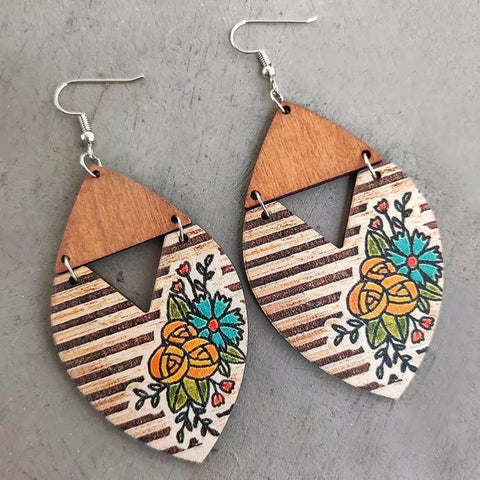 Floral Wooden Earrings
