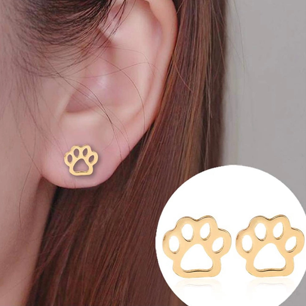 Gold Paw Print Stud Earrings