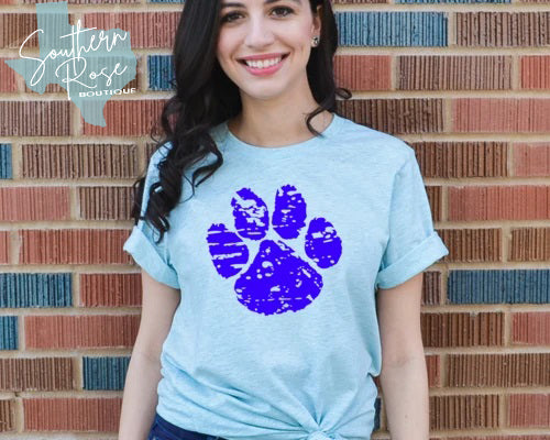 Distressed Blue Paw Tee