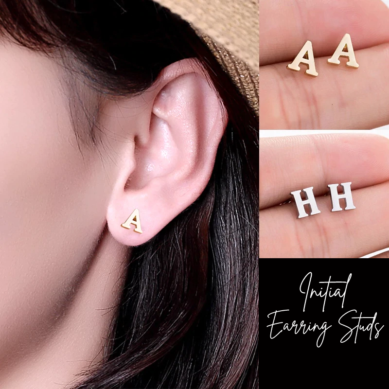 Initial Earring Studs - Gold & Silver